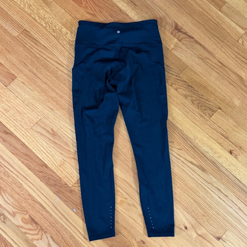 crz High Waist Running Leggings Small Navy Blue Side Pockets Reflective Dot